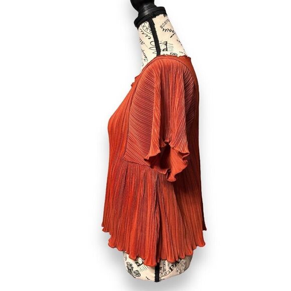 Madewell Rust Orange Pleated Blouse Oversized Boho Minimalist Top Womens Size XS - Picture 5 of 12